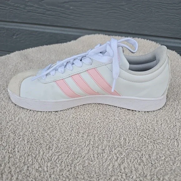 Adidas VL Court Based Shoes Sneakers White With Pink Stripes Women's Sz 9.5 - Picture 3 of 15